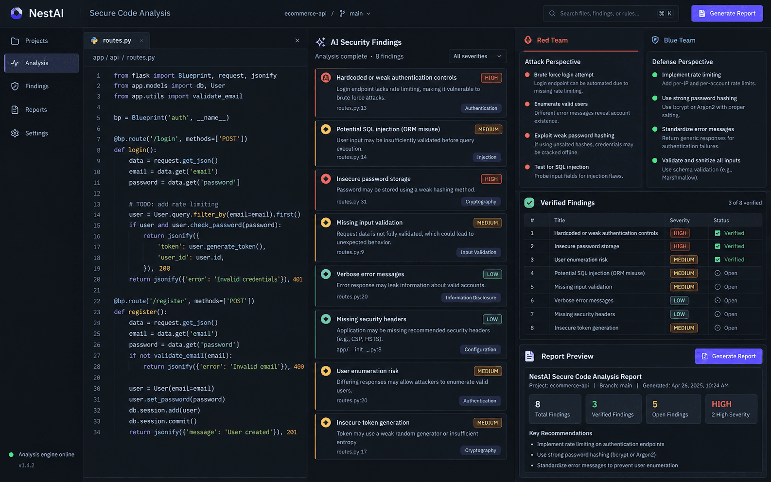 NestAI secure code analysis dashboard